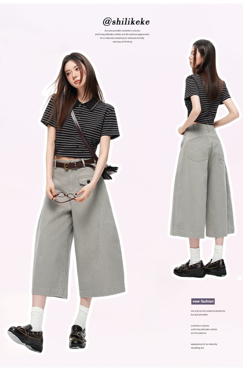 샤오홍 예약하기 추천 대나무 마디 질감 워싱 캐주얼 바지 면 100% 원단 여름 새로운 하이웨이스트 아주 강인한 7부 바지 상세 이미지 1