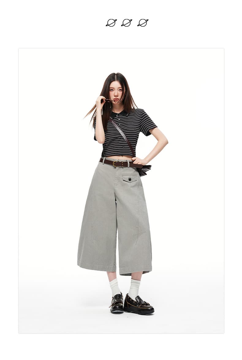 샤오홍 예약하기 추천 대나무 마디 질감 워싱 캐주얼 바지 면 100% 원단 여름 새로운 하이웨이스트 아주 강인한 7부 바지 상세 이미지 2