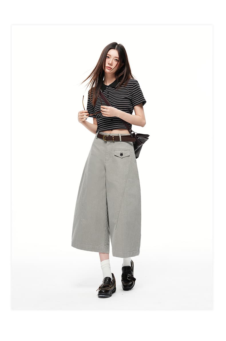 샤오홍 예약하기 추천 대나무 마디 질감 워싱 캐주얼 바지 면 100% 원단 여름 새로운 하이웨이스트 아주 강인한 7부 바지 상세 이미지 9