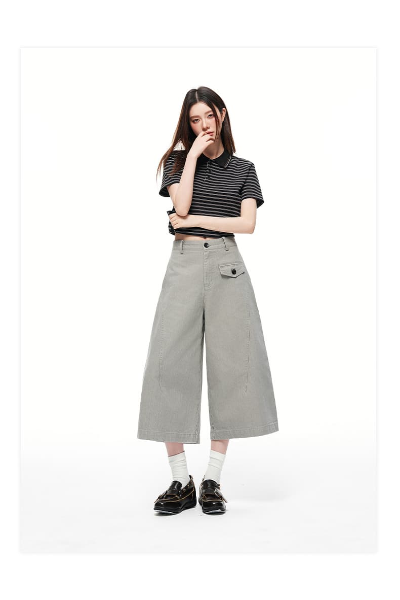 샤오홍 예약하기 추천 대나무 마디 질감 워싱 캐주얼 바지 면 100% 원단 여름 새로운 하이웨이스트 아주 강인한 7부 바지 상세 이미지 10