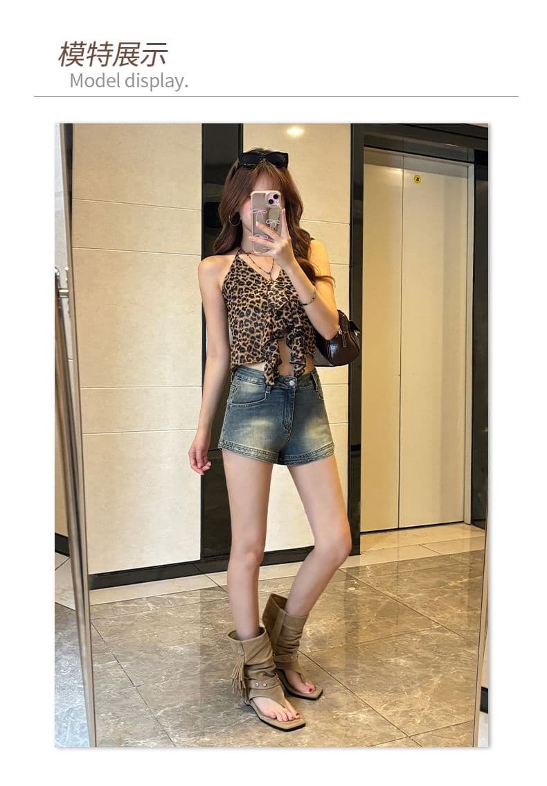 됐어. 개체 높은 품질 미니멀리즘 캐주얼 데님 반바지 부드러운 한 여성 품격 여름 달콤한 차가운 거리 밖 슬림해 보이는 섹션 상세 이미지 5