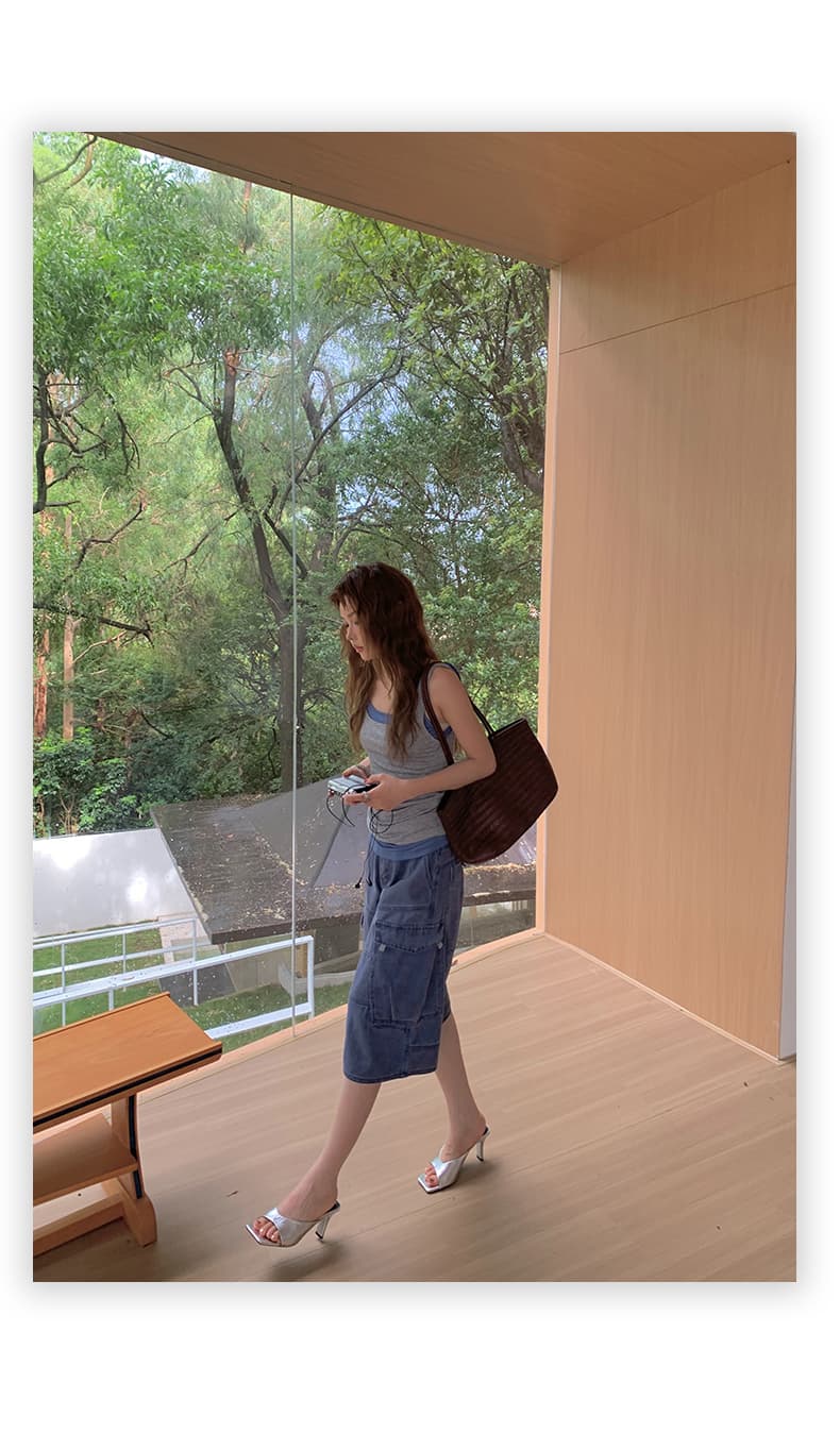 한 부서 거리 아메리칸 레트로 워크웨어 7부 바지 여성 기타 주머니 디자인 루즈핏 도루 센스 다용도 넓은 다리 청바지 상세 이미지 19