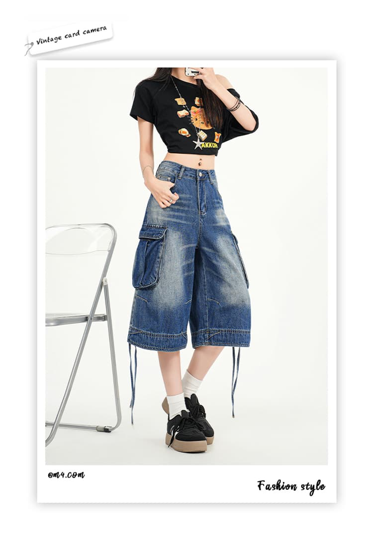 한국 동대문 여성 의류 여름 새로운 거리 트렌드 아메리칸 워싱 기타 가방 넓은 에디션 7 점 워크웨어 팬츠 상세 이미지 2