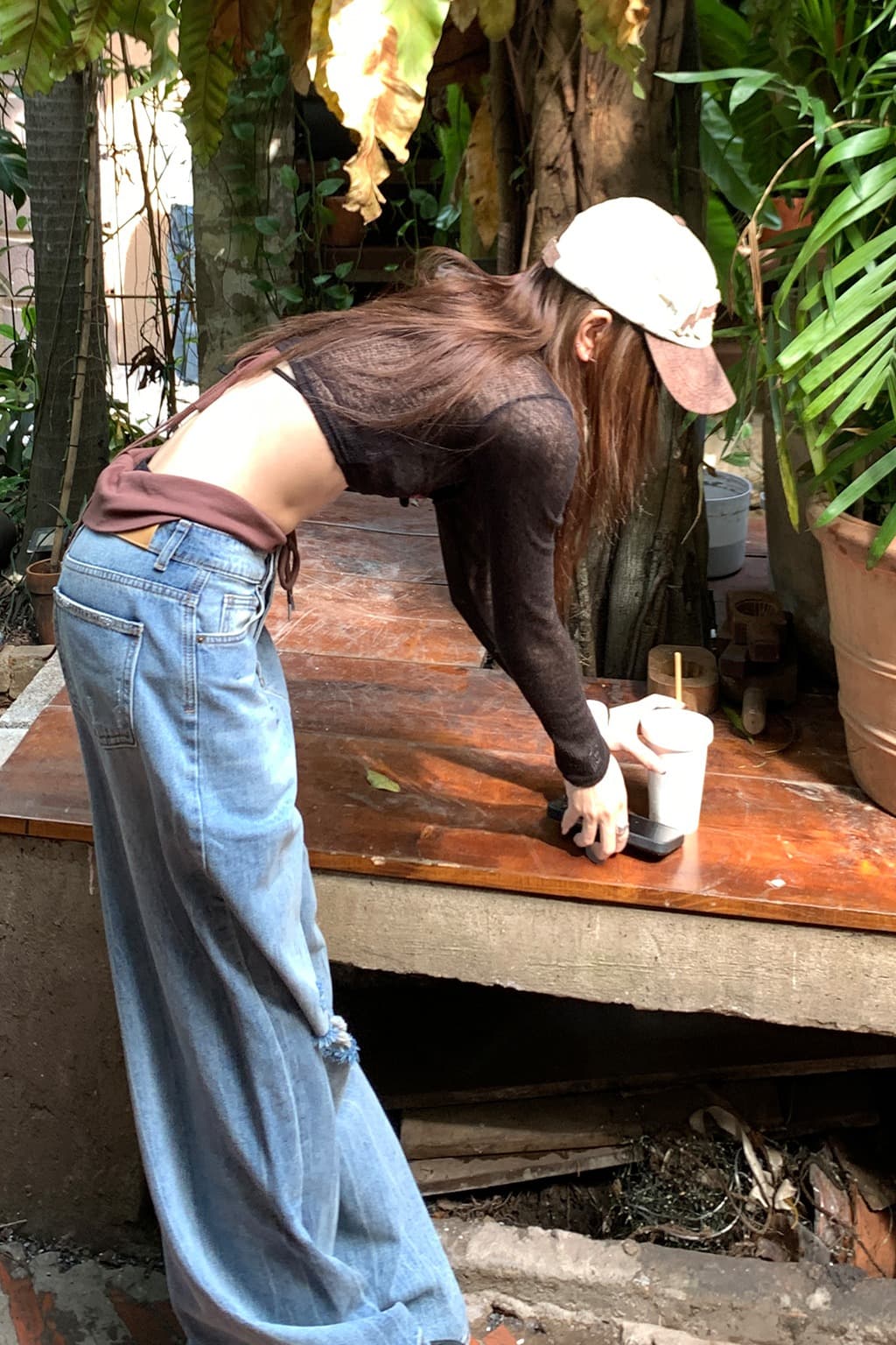 일본 싱글 산책 치앙마이 일상 여름 상쾌 느슨함 调性 불규칙 찢어진 부분 다용도 슬림해 보이는 데님 이미지 6