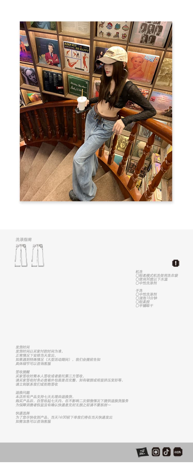 일본 싱글 산책 치앙마이 일상 여름 상쾌 느슨함 调性 불규칙 찢어진 부분 다용도 슬림해 보이는 데님 상세 이미지 7