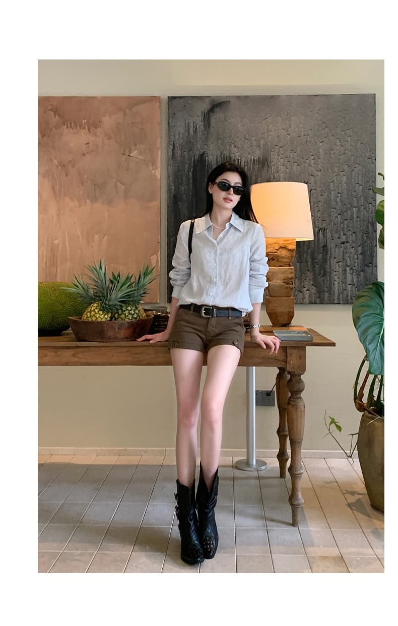 남쪽 기름 높은 품질 26 여름 푸켓 핫걸 바람 반바지 워싱 마 오래된 데님 패브릭 길쭉한 비율 핫 바지 상세 이미지 20