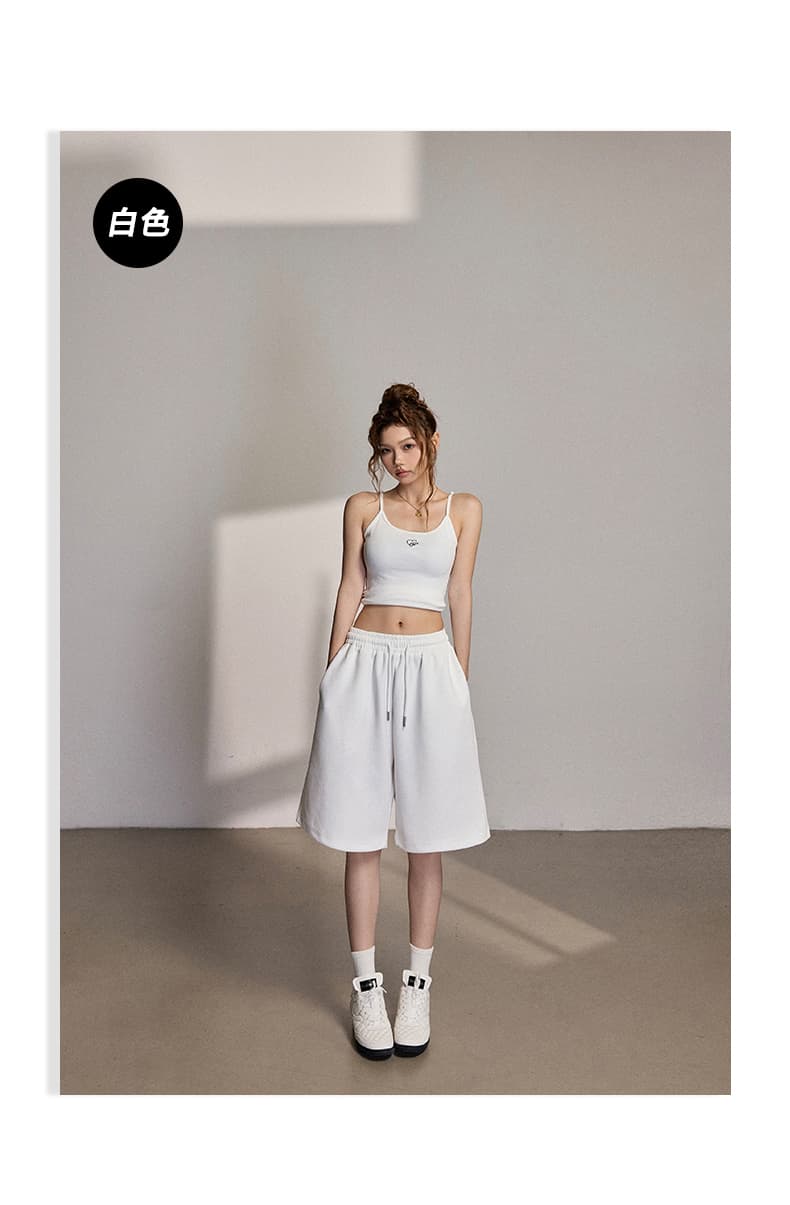 한국 싱글 여름 아메리칸 레트로 캐주얼 오부 바지 더블 색상 입력 펌프 로프 허리밴드 표지 고기 스트레이트 넓은 다리 바지 상세 이미지 18