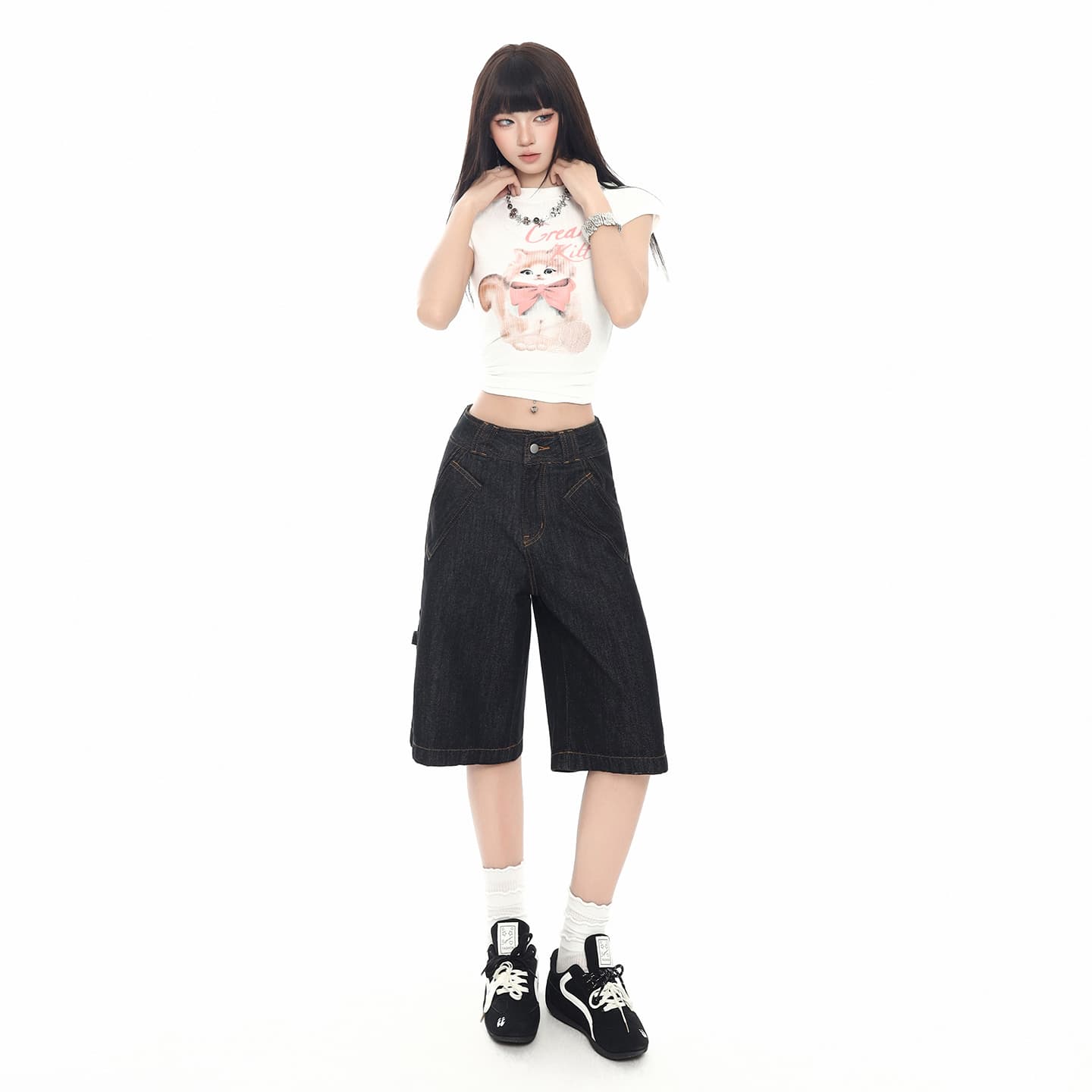 흔들어서 톤 폭발 봄 여름 작은 대중 아메리칸 7 점 청바지 여성 레트로 마 오래된 하이웨이스트 도루 센스 넓은 다리 출퇴근 바지 이미지 4