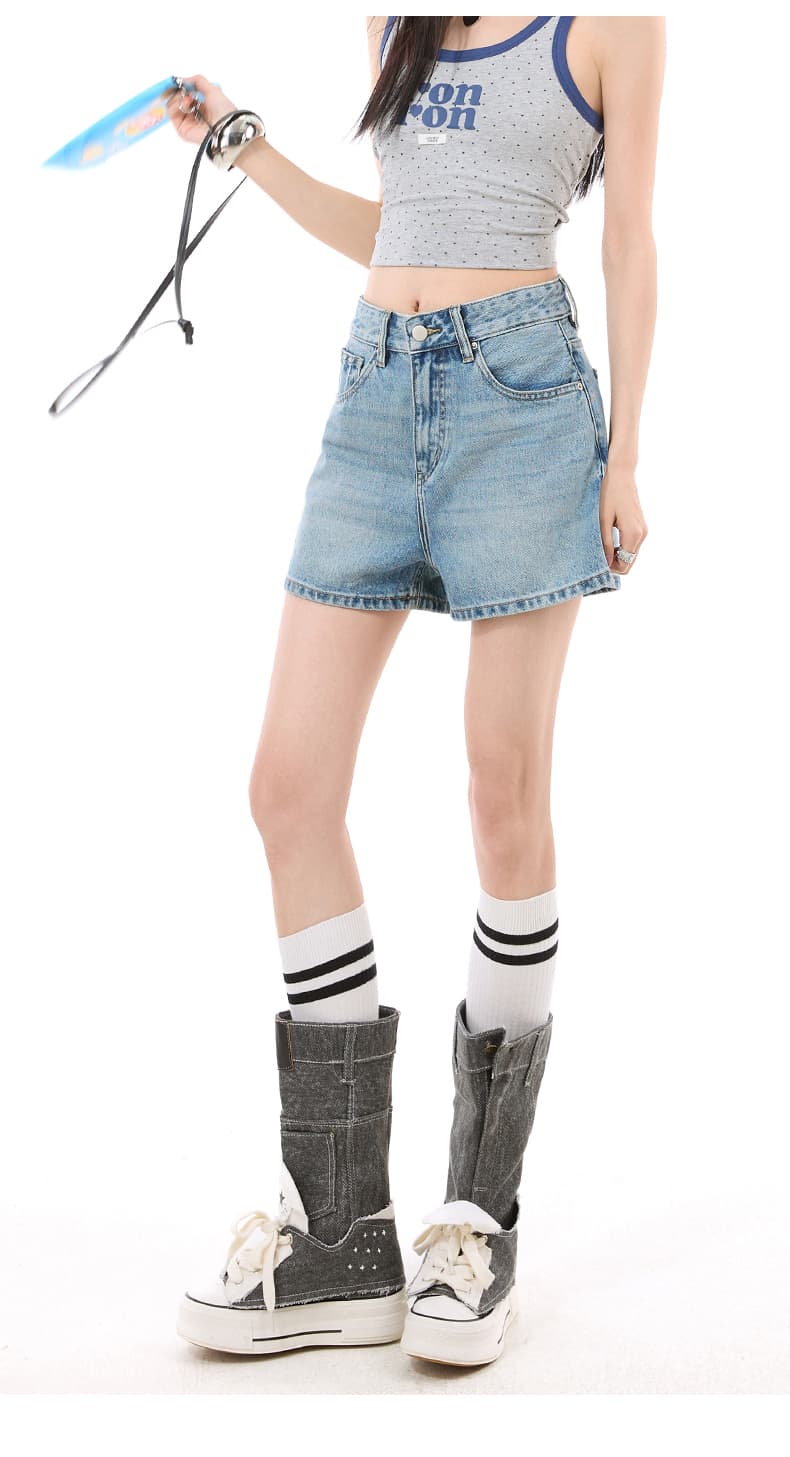 남쪽 기름 높은 품질 작은 키 아메리칸 하이웨이스트 넓은 다리 a 단어 반바지 워싱 마 오래된 슬림해 보이는 데님 뜨거운 반바지 상세 이미지 11