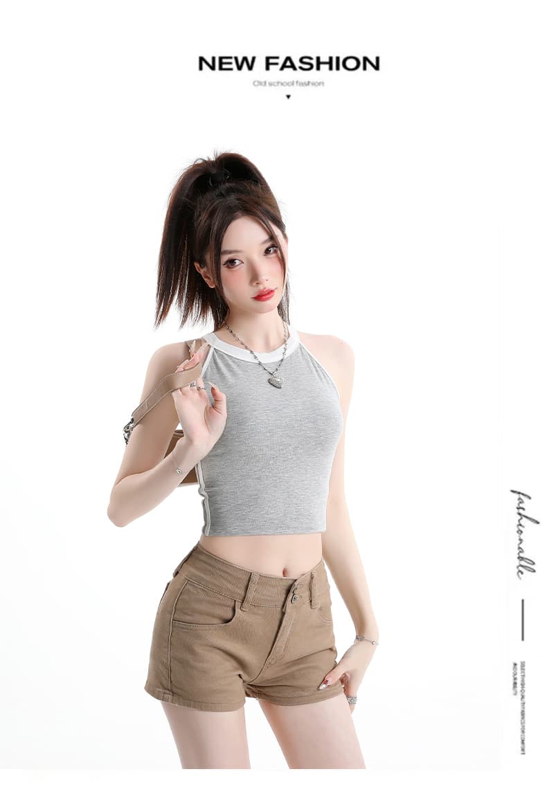 한 부서 작은 키 독점적 인 삼색 아메리칸 데님 핫 바지 하이웨이스트 몸매 가꾸기 핫걸 바람 워싱 슬림해 보이는 캐주얼 반바지 상세 이미지 7