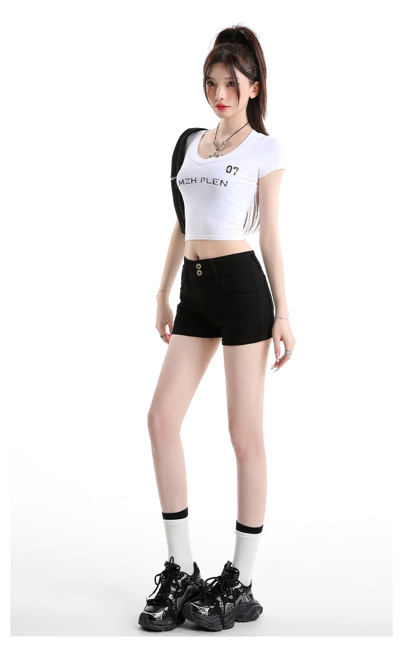 한 부서 작은 키 독점적 인 삼색 아메리칸 데님 핫 바지 하이웨이스트 몸매 가꾸기 핫걸 바람 워싱 슬림해 보이는 캐주얼 반바지 상세 이미지 17