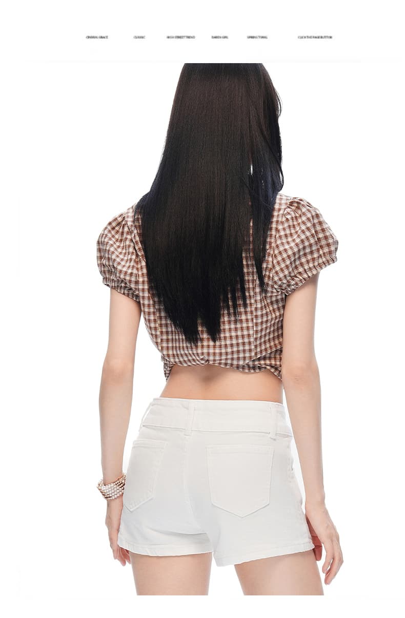한 부서 작은 키 독점적 인 삼색 아메리칸 데님 핫 바지 하이웨이스트 몸매 가꾸기 핫걸 바람 워싱 슬림해 보이는 캐주얼 반바지 상세 이미지 22