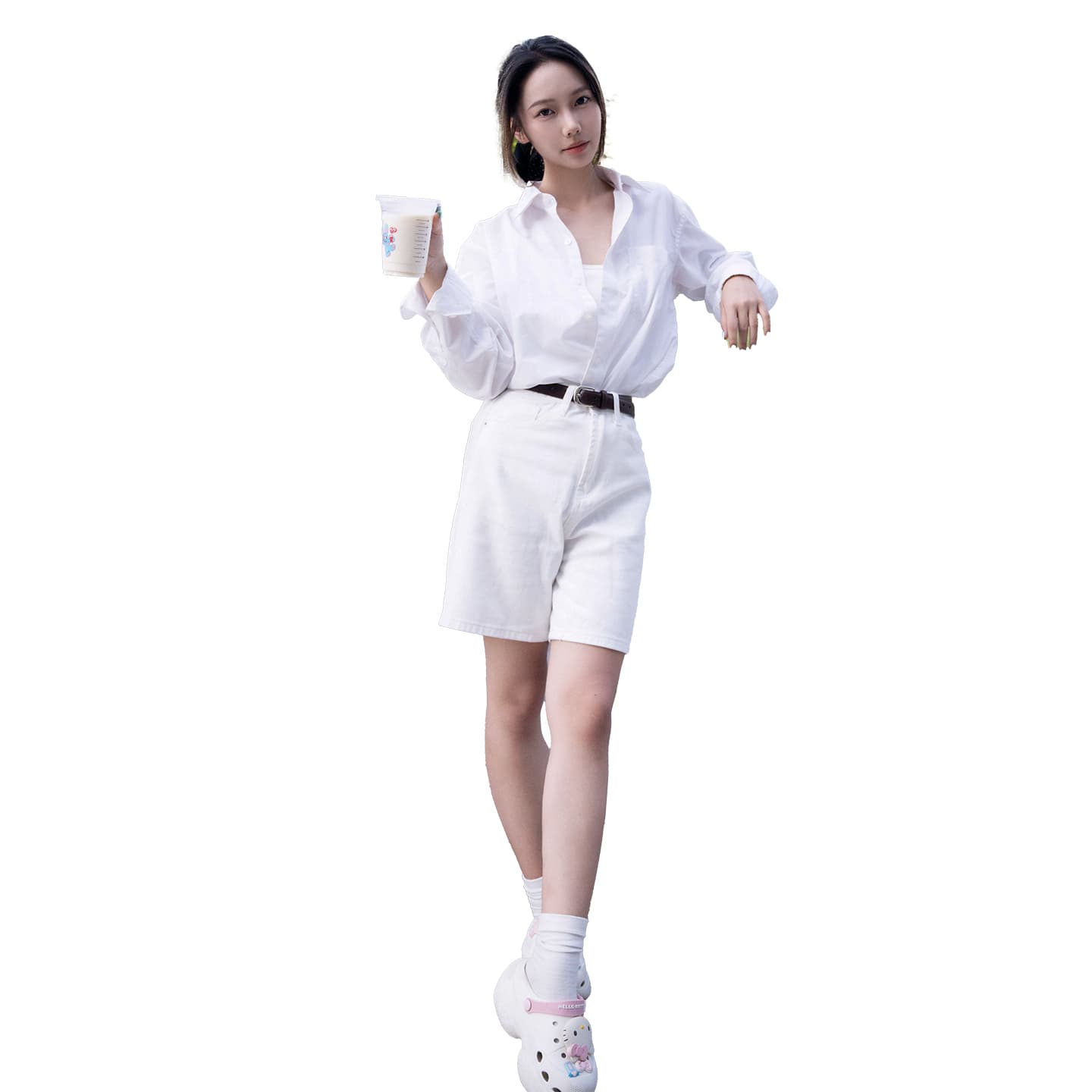 생방송 봄 여름 기타 색상 시스템 하이웨이스트 5 점 데님 바지 여성 레트로 루즈핏 넓은 다리 작은 키 디스플레이 높음 반바지 이미지 5