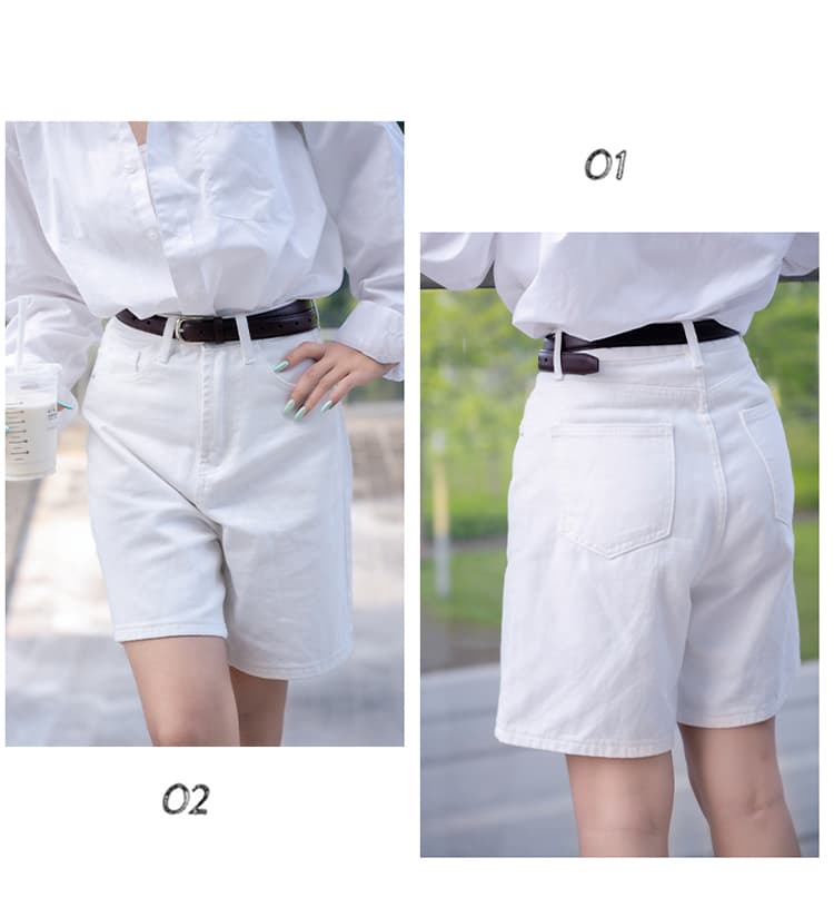 생방송 봄 여름 기타 색상 시스템 하이웨이스트 5 점 데님 바지 여성 레트로 루즈핏 넓은 다리 작은 키 디스플레이 높음 반바지 상세 이미지 8