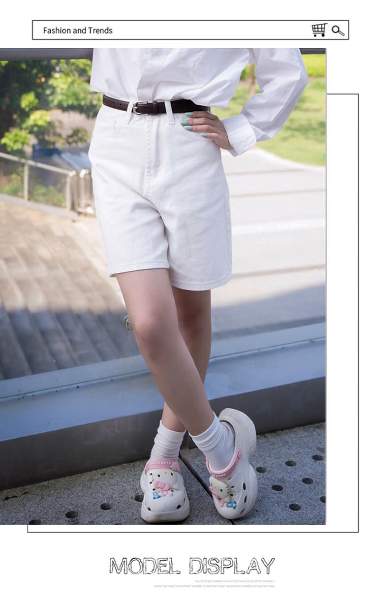 생방송 봄 여름 기타 색상 시스템 하이웨이스트 5 점 데님 바지 여성 레트로 루즈핏 넓은 다리 작은 키 디스플레이 높음 반바지 상세 이미지 9