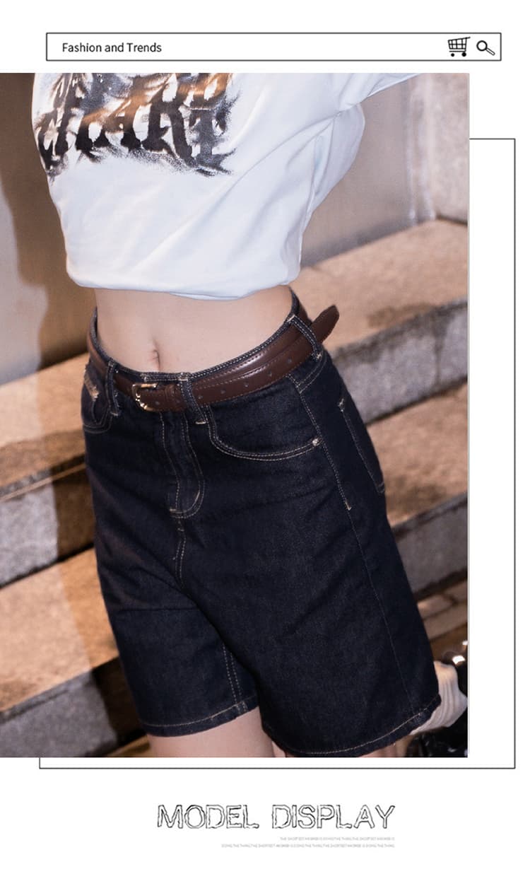 생방송 봄 여름 기타 색상 시스템 하이웨이스트 5 점 데님 바지 여성 레트로 루즈핏 넓은 다리 작은 키 디스플레이 높음 반바지 상세 이미지 15