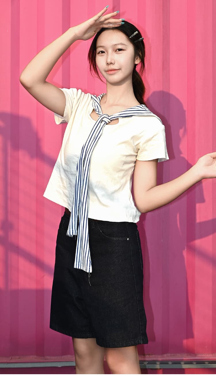 생방송 봄 여름 기타 색상 시스템 하이웨이스트 5 점 데님 바지 여성 레트로 루즈핏 넓은 다리 작은 키 디스플레이 높음 반바지 상세 이미지 31