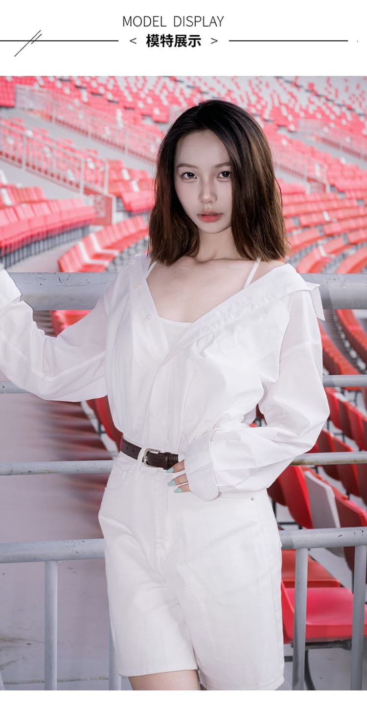국경 간 레트로 하이웨이스트 루즈핏 넓은 다리 5 점 데님 반바지 봄 여름 다용도 슬림해 보이는 기타 색상 선택 바지 상세 이미지 5