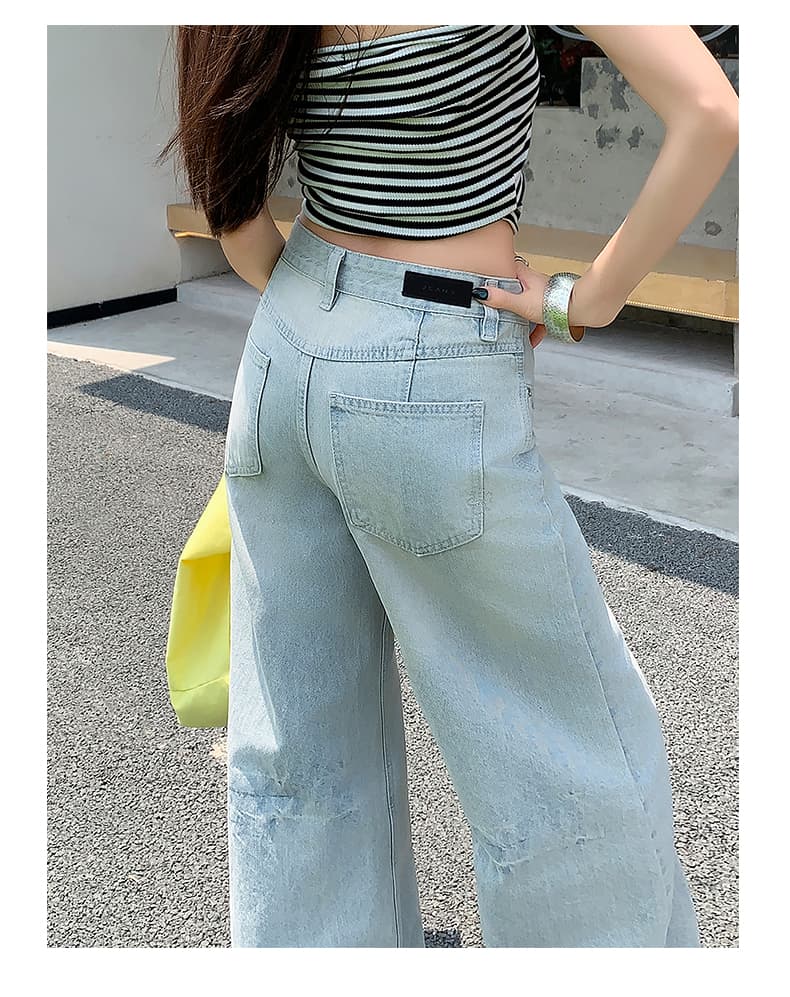됐어. 개체 높은 품질 아메리칸 레트로 마 오래된 고양이 반드시 주름 데님 긴 바지 하이웨이스트 스트레이트 표지 고기 바닥 청소 바지 상세 이미지 18