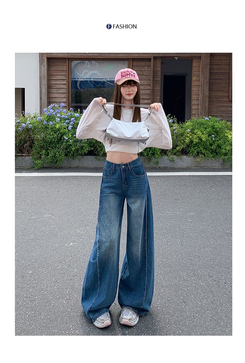 됐어. 개체 높은 품질 불규칙 자르기 아메리칸 넓은 다리 청바지 여성 새로운 하이웨이스트 부드럽게 도루 센스 캐주얼 긴 바지 상세 이미지 13