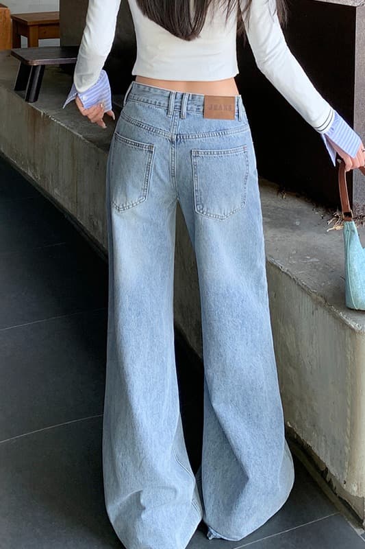 남쪽 기름 높은 품질 아메리칸 레트로 얕은 워싱 로우 웨이스트 플레어 바지 수정 다리 종류 아니요 단단한 부츠컷 청바지 이미지 6