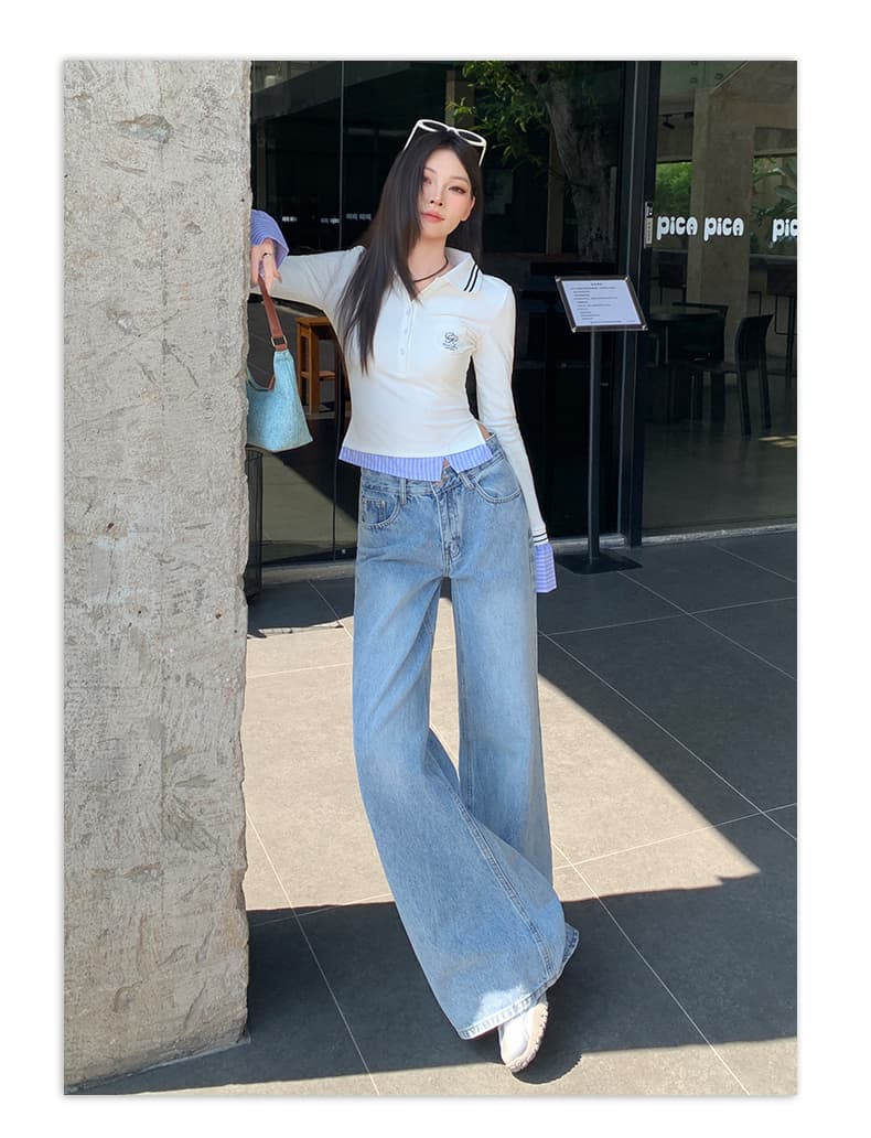 남쪽 기름 높은 품질 아메리칸 레트로 얕은 워싱 로우 웨이스트 플레어 바지 수정 다리 종류 아니요 단단한 부츠컷 청바지 상세 이미지 9