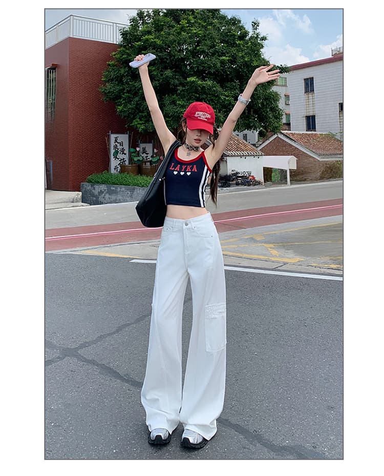 한국 동대문 여성 의류 주간 실크 화이트 워크웨어 와이드 레깅스 바지 여름 통기성 아메리칸 길이 연장 바닥 청소 청바지 상세 이미지 8