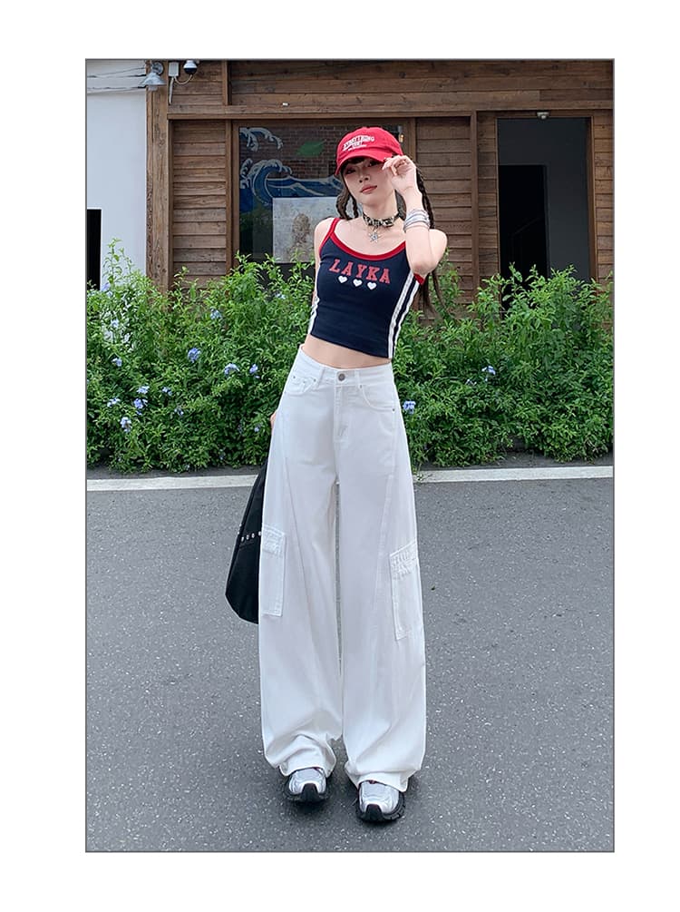한국 동대문 여성 의류 주간 실크 화이트 워크웨어 와이드 레깅스 바지 여름 통기성 아메리칸 길이 연장 바닥 청소 청바지 상세 이미지 14
