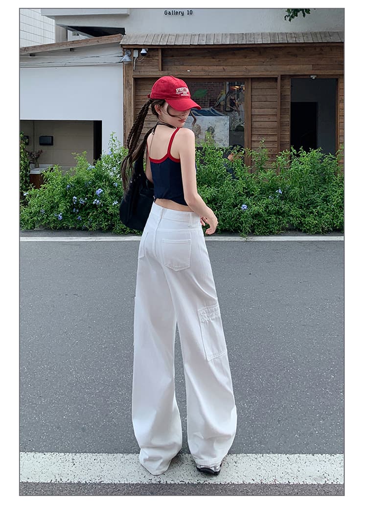 한국 동대문 여성 의류 주간 실크 화이트 워크웨어 와이드 레깅스 바지 여름 통기성 아메리칸 길이 연장 바닥 청소 청바지 상세 이미지 15