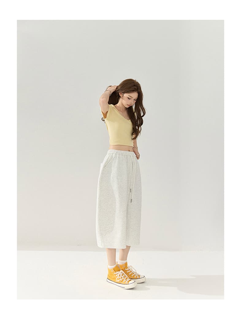 남쪽 기름 높은 품질 아메리칸 레트로 느긋한 바람 펌프 로프 캐주얼 7부 바지 삼색 밴딩 하이웨이스트 표지 고기 와이드 레그 팬츠 상세 이미지 23