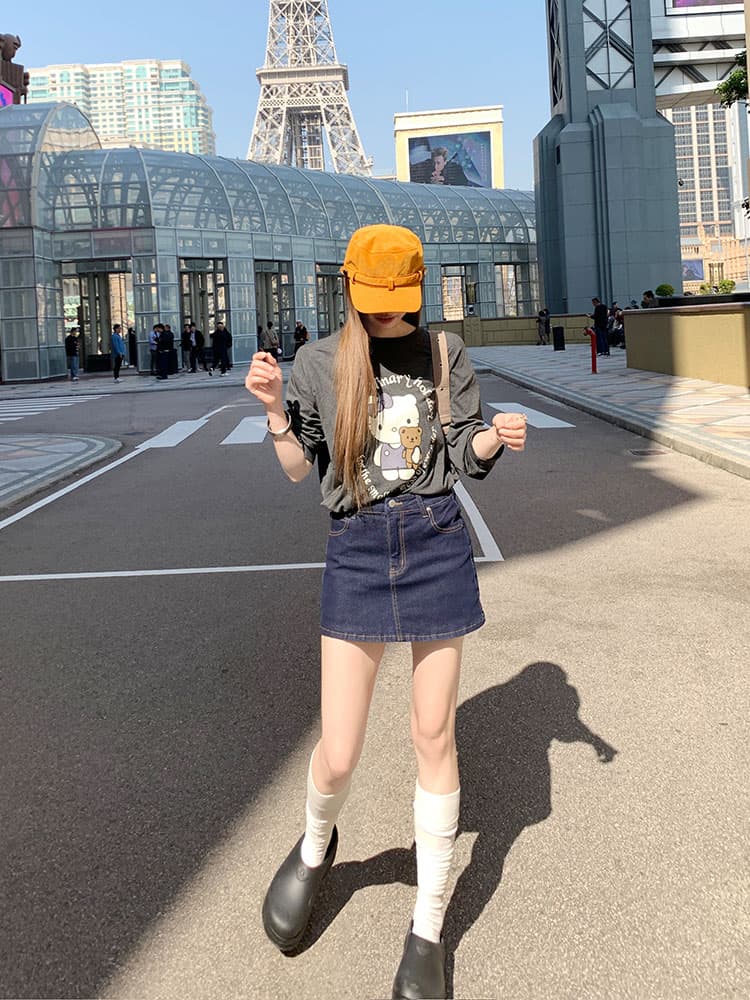 흔들어서 톤 폭발 익스트림 제인 한 여성 거리 밖 필수 달콤한 차가운 슬림해 보이는 데님 미니 스커트 이중층 안감 아니요 어색한 이미지 2
