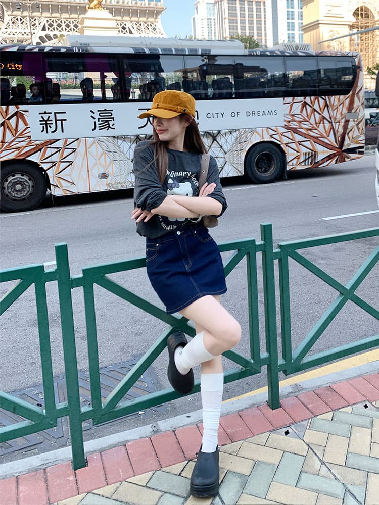흔들어서 톤 폭발 익스트림 제인 한 여성 거리 밖 필수 달콤한 차가운 슬림해 보이는 데님 미니 스커트 이중층 안감 아니요 어색한 이미지 4