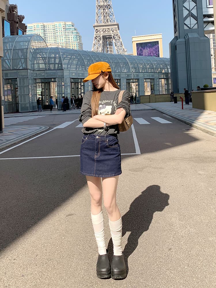 흔들어서 톤 폭발 익스트림 제인 한 여성 거리 밖 필수 달콤한 차가운 슬림해 보이는 데님 미니 스커트 이중층 안감 아니요 어색한