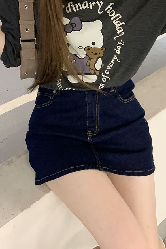 흔들어서 톤 폭발 익스트림 제인 한 여성 거리 밖 필수 달콤한 차가운 슬림해 보이는 데님 미니 스커트 이중층 안감 아니요 어색한 이미지 6
