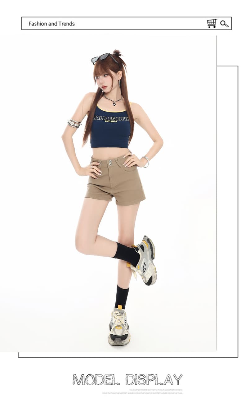 한 부서 4 가지 색상 선택 사항 아메리칸 핫걸 데님 반바지 봄 여름 하이웨이스트 자르기 디스플레이 다리 길이 일상 외출용 핫 바지 상세 이미지 10