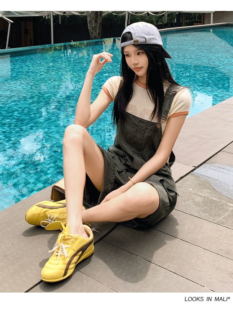 일본 싱글 레트로 마 오래된 워싱 데님 루즈핏 표지 넓적 다리 슬림해 보이는 연령 감소 다용도 워크웨어 멜빵 반바지 상세 이미지 17
