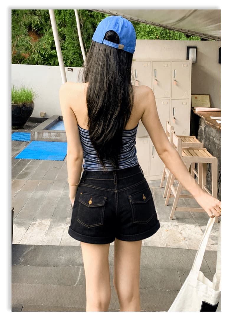 흔들어서 톤 폭발 레트로 마 오래된 데님 3 차원 뒤집다 측면 수정 다리 종류 저항하는 워시 국방 퇴색하다 넓은 다리가 짧다. 바지 상세 이미지 19