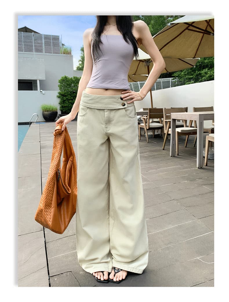 샤오홍 예약하기 추천 아메리칸 레트로 더블 버클 강화하다 허리 머리 숨기기 고기 표지 넓적 다리 캐주얼 선택하지 마라. 몸 와이드 레그 팬츠 상세 이미지 13