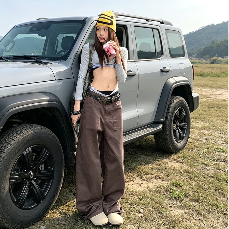 아메리칸 레트로 빅 포켓 워크웨어 팬츠 여성 2026 가을 한국 새로운 달콤한 차가운 캐주얼 롱 바지 더블 버클 조절 가능 이미지 2