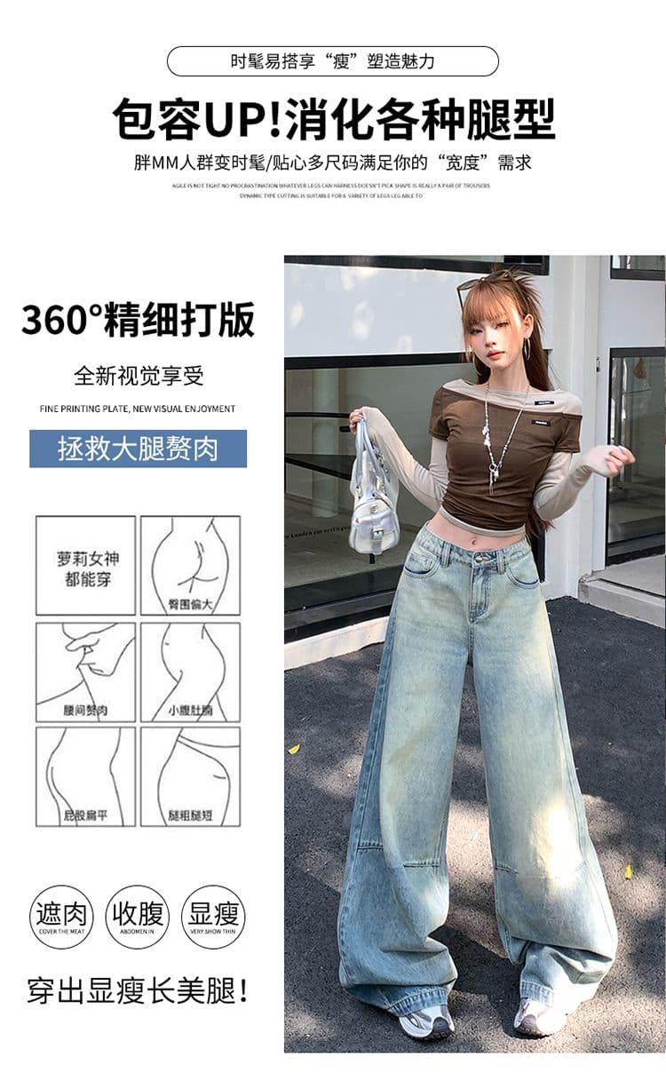 한국 동대문 여성 의류 레트로 블루 길이 연장 스트레이트 데님 긴 바지 26 가을 여성 의류 하이웨이스트 도루 센스 와이드 레그 팬츠 상세 이미지 4