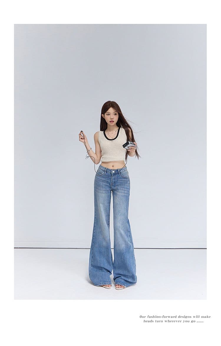 일본 싱글 거리 핫걸 착용 가져 가라. 로우 웨이스트 나팔 청바지 아메리칸 레트로 대나무 마디 곡물 디스플레이 다리 길이 다용도 긴 바지 상세 이미지 9