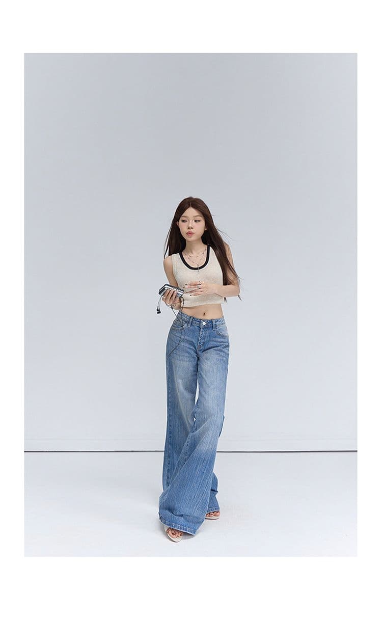 일본 싱글 거리 핫걸 착용 가져 가라. 로우 웨이스트 나팔 청바지 아메리칸 레트로 대나무 마디 곡물 디스플레이 다리 길이 다용도 긴 바지 상세 이미지 17