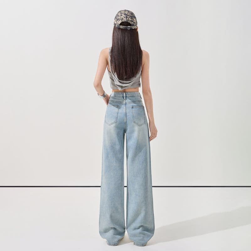 생방송 봄 여름 새로운 도루 센스 라이 경기 서울 와이드 레깅스 바지 높은 품질 ykk 지퍼 하이웨이스트 바닥 청소 청바지 이미지 4