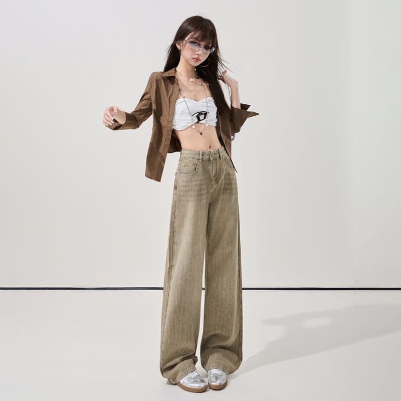 샤오홍 예약하기 추천 아메리칸 폭발 26 봄 여름 빛 럭셔리 부드러운 찹쌀 라이 경기 서울 데님 질감 대나무 마디 곡물 넓은 다리 길이 바지 이미지 3