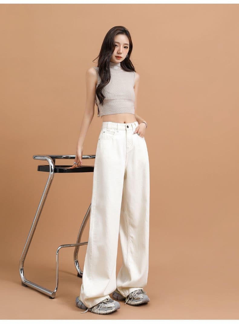 일본 싱글 여름 주요 추진력 품격 우유 살구 색상 넓은 다리 청바지 프로 피부 라이 경기 서울 원단 바닥 청소 캐주얼 긴 바지 상세 이미지 18