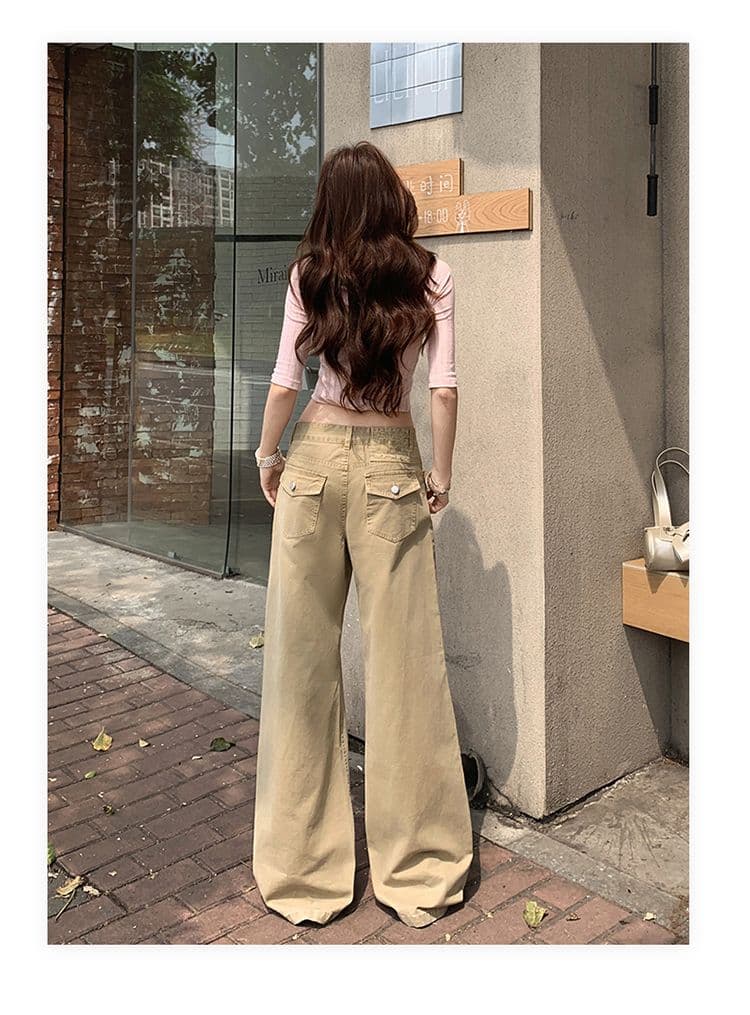 생방송 2026 가을 겨울 카키 자수 표준 섹션 로우 웨이스트 워싱 스트레이트 아메리칸 레트로 여성 캐주얼 청바지 상세 이미지 11