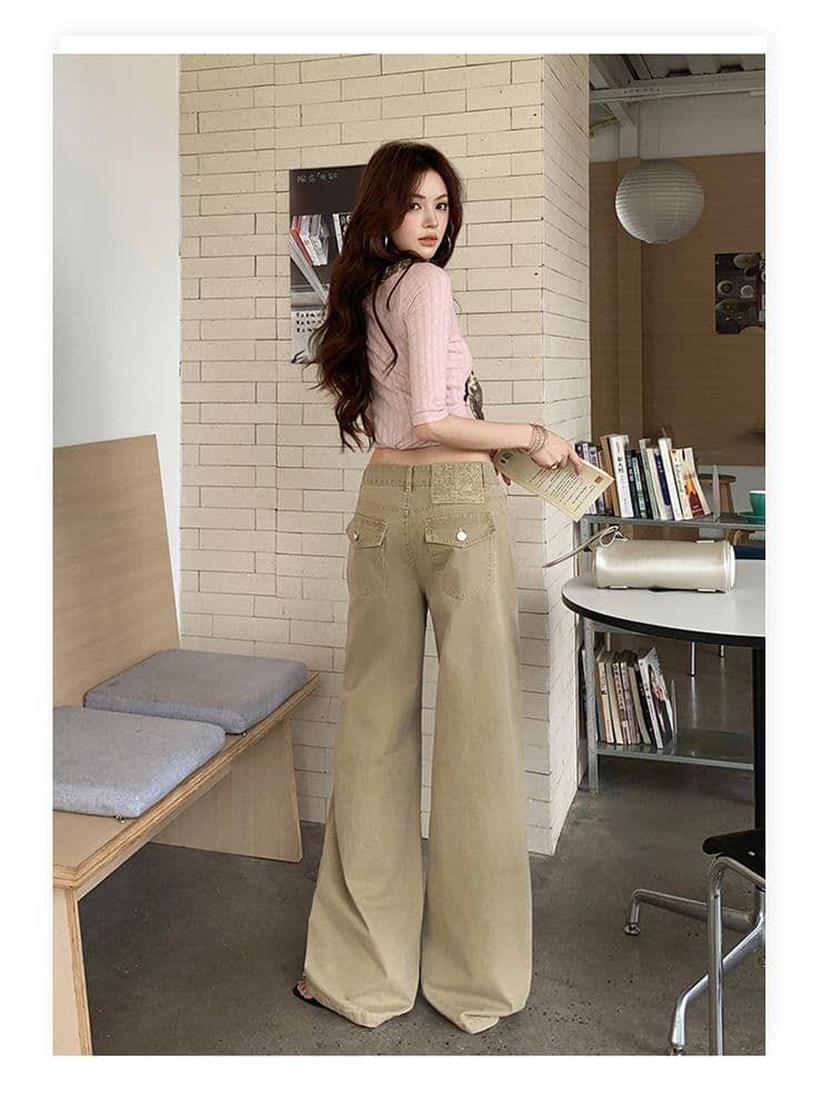 생방송 2026 가을 겨울 카키 자수 표준 섹션 로우 웨이스트 워싱 스트레이트 아메리칸 레트로 여성 캐주얼 청바지 상세 이미지 14