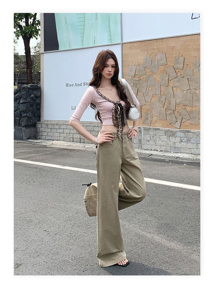 생방송 2026 가을 겨울 카키 자수 표준 섹션 로우 웨이스트 워싱 스트레이트 아메리칸 레트로 여성 캐주얼 청바지 상세 이미지 20