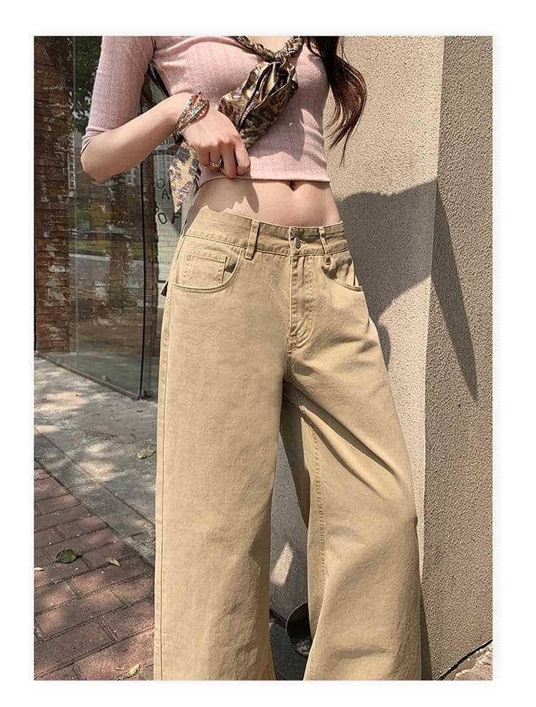 생방송 2026 가을 겨울 카키 자수 표준 섹션 로우 웨이스트 워싱 스트레이트 아메리칸 레트로 여성 캐주얼 청바지 상세 이미지 22