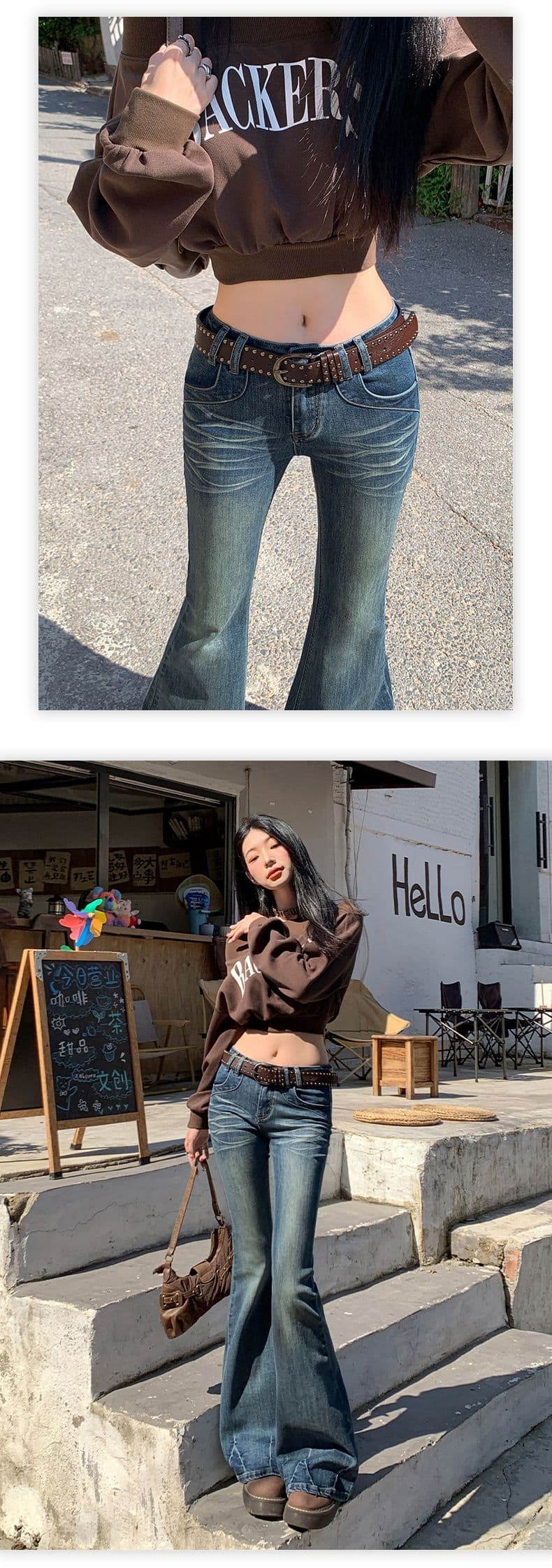 한국 동대문 여성 의류 신제품 2026 가을 레트로 워싱 종류 신축성 부츠컷 바닥 청소 청바지 상세 이미지 12